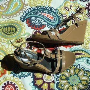 Alfani Step-n-flex Tan Faux Patent Wedge